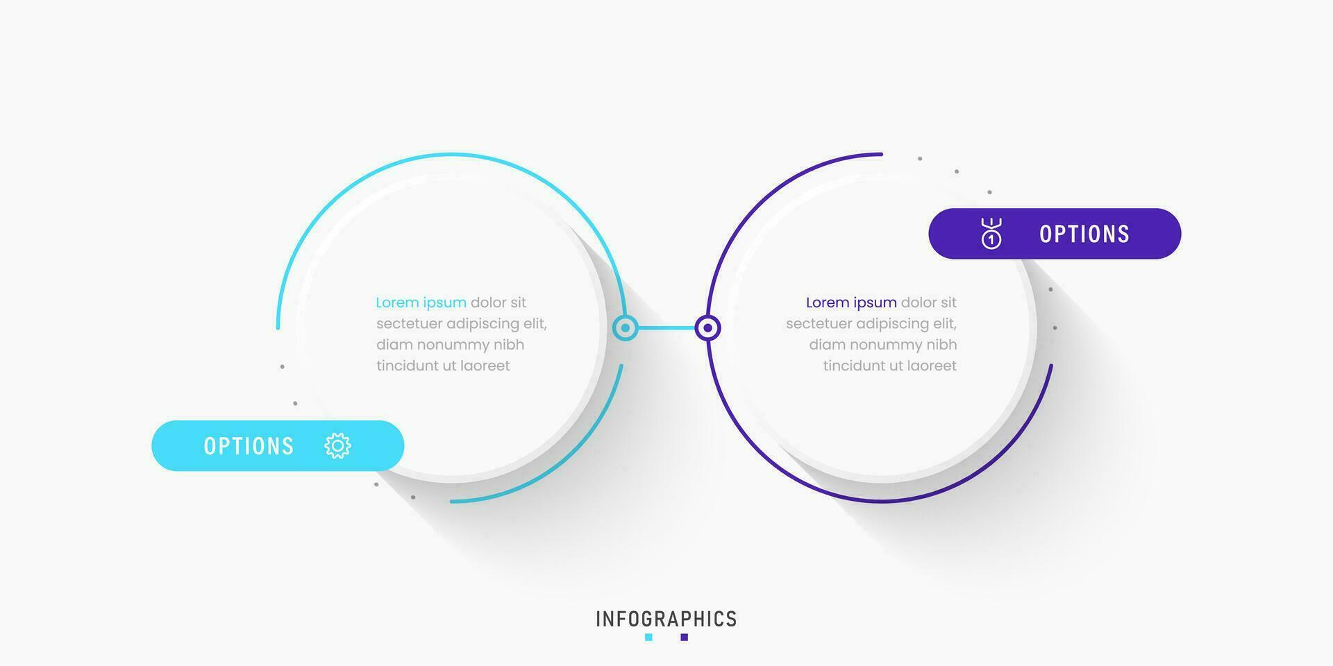 modelo de design de rótulo infográfico vetorial com ícones e 2 opções ou etapas. pode ser usado para diagrama de processo, apresentações, layout de fluxo de trabalho, banner, fluxograma, gráfico de informações. vetor