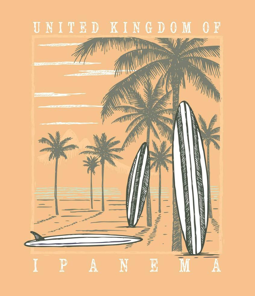 feito à mão vetor ilustração do a costeiro panorama do a cidade do rio de janeiro, brasil. arte dentro simples, despojado linhas do uma de praia cena com a alusão para surf.