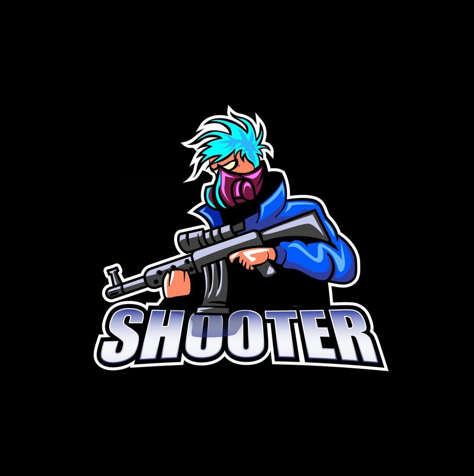 Vetor de design de logotipo de atirador soldado mascote