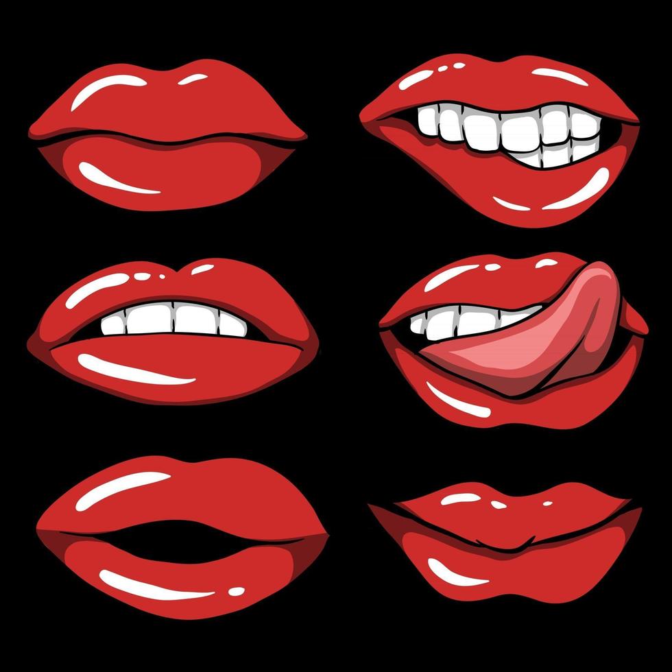 lábios vermelhos sensuais definir ilustração vetorial vetor