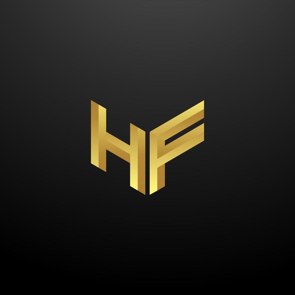 Modelo de design das iniciais da letra do monograma do logotipo hf com textura 3d dourada vetor