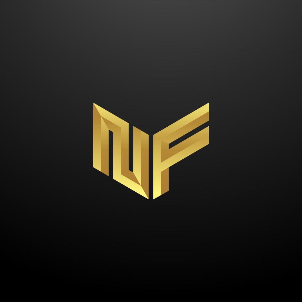 Modelo de design das iniciais da letra do monograma do logotipo da nf com textura 3d dourada vetor