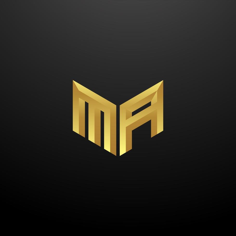 Modelo de design das iniciais das letras do monograma do logotipo da ma com textura dourada 3d vetor