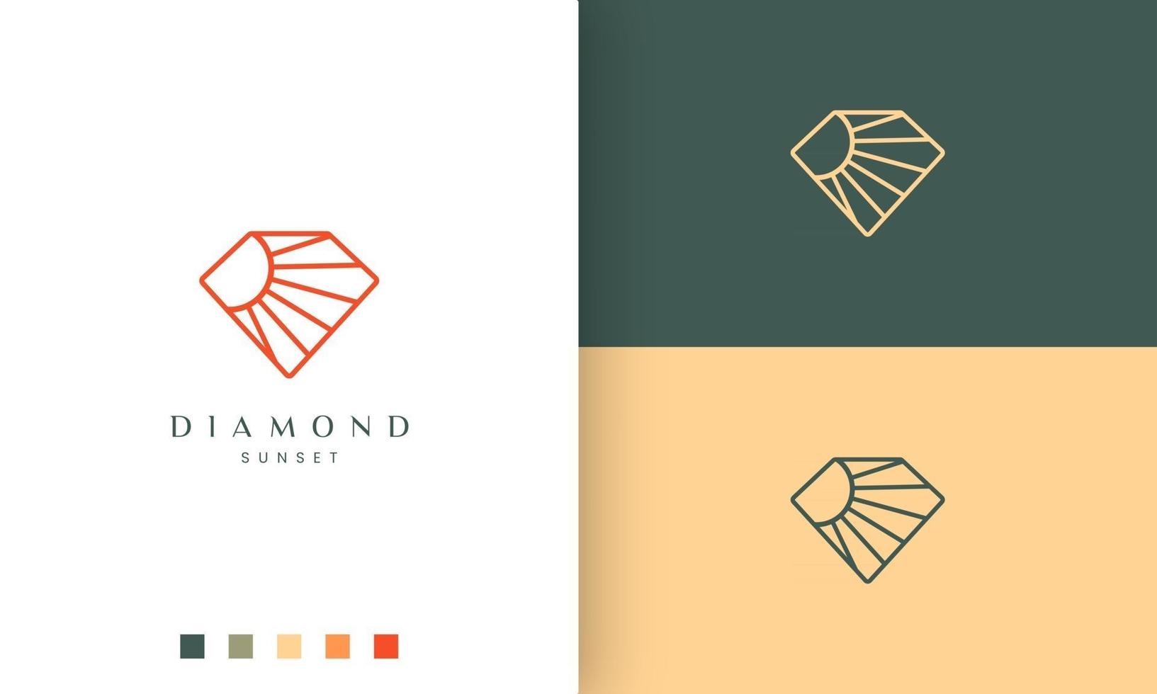 logotipo do diamante do sol em arte de linha simples e estilo moderno vetor