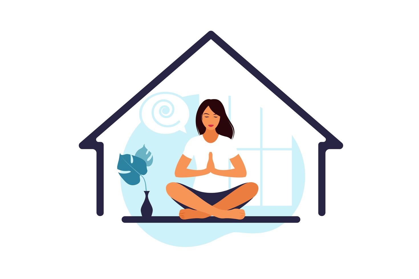 meditação, conceito de ioga, relaxamento, recreação, estilo de vida saudável. mulher em pose de lótus. ilustração vetorial. vetor