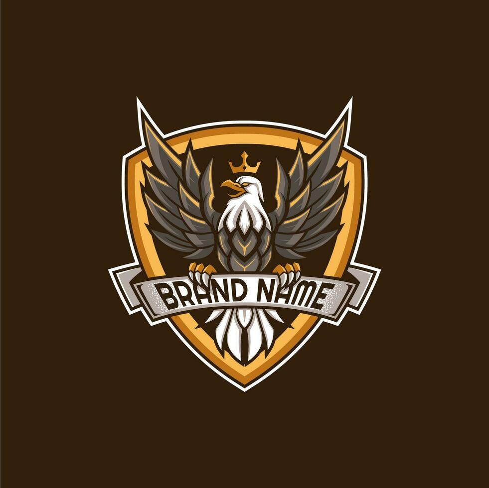 Águia logotipo com escudo e coroa vetor