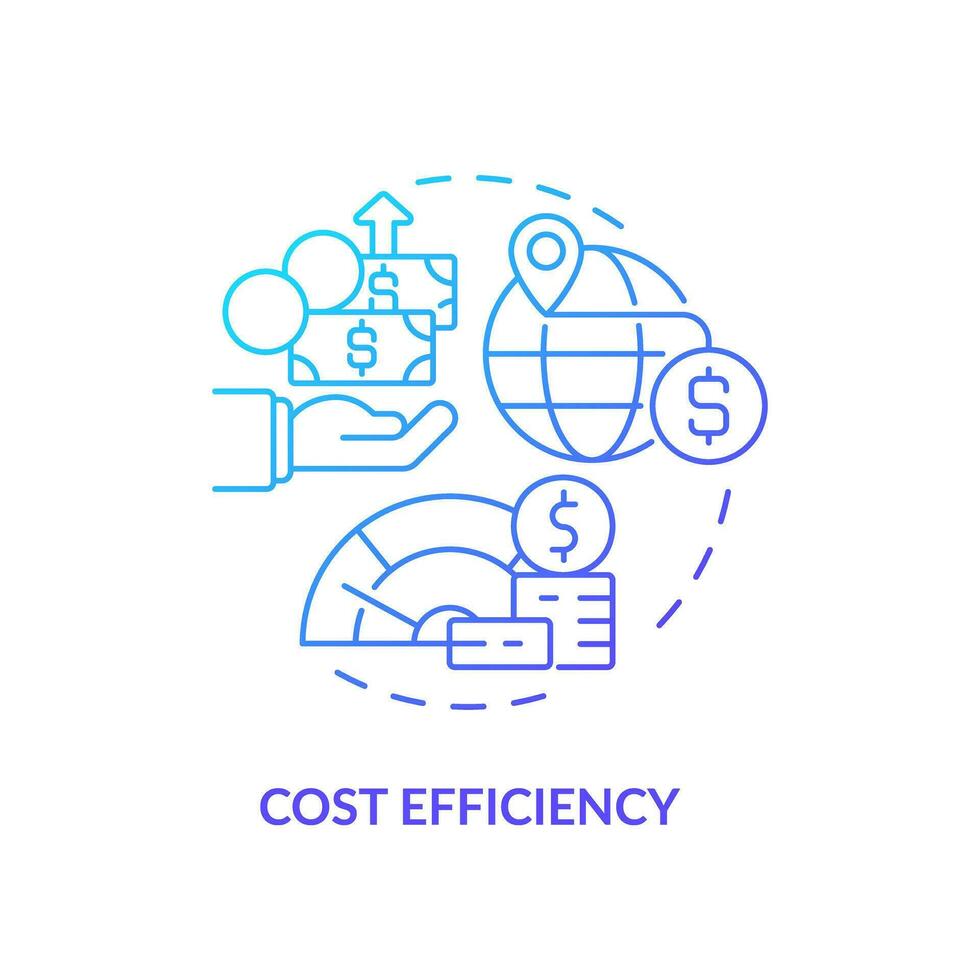 2d gradiente custo eficiência ícone, isolado vetor, estrangeiro direto investimento fino linha ilustração. vetor