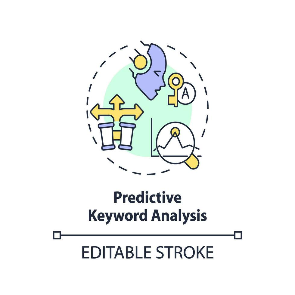 editável preditivo palavra chave análise ícone conceito, isolado vetor, ai para seo fino linha ilustração. vetor