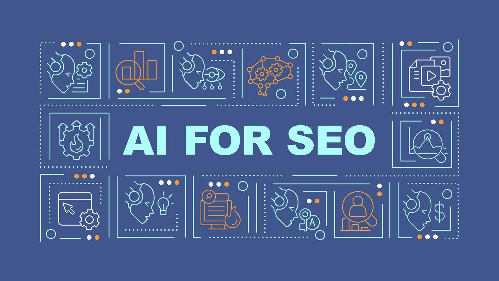 2d ai para seo texto conceito com vários ícones em Sombrio azul fundo, vetor ilustração.