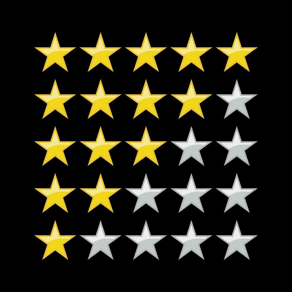 Avaliação adesivo ícone com cinco ouro estrelas em uma branco fundo. plano Projeto vetor