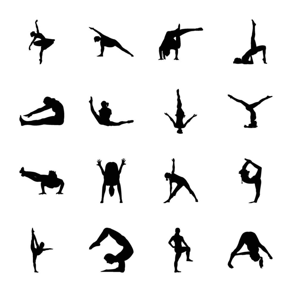 pacote do ioga sólido vetor pictogramas