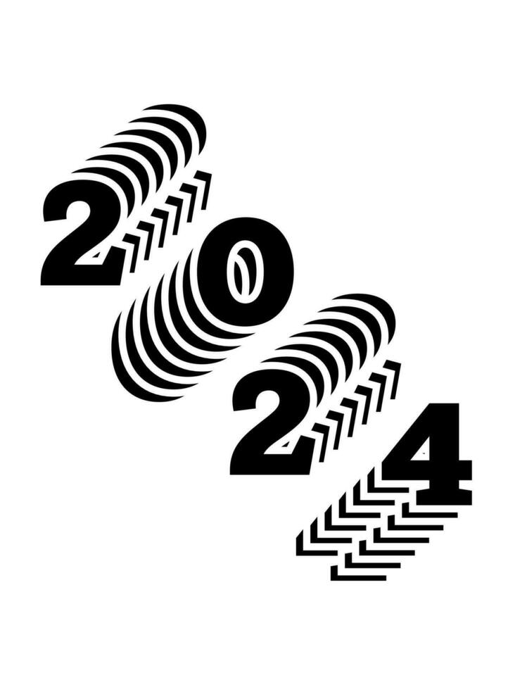 2024 feliz Novo ano. modelo com Preto e branco carta logotipo para calendário, poster, folheto, bandeira. vetor