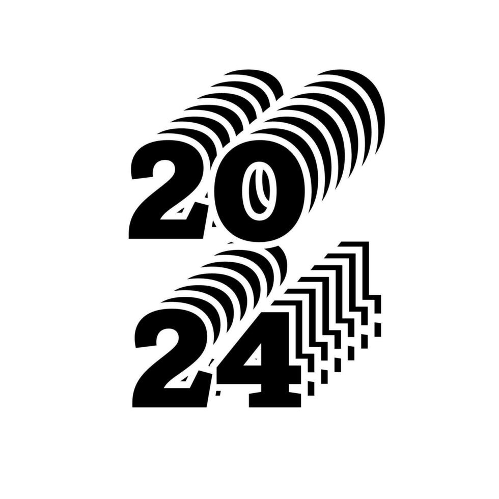 2024 feliz Novo ano. modelo com Preto e branco carta logotipo para calendário, poster, folheto, bandeira. vetor