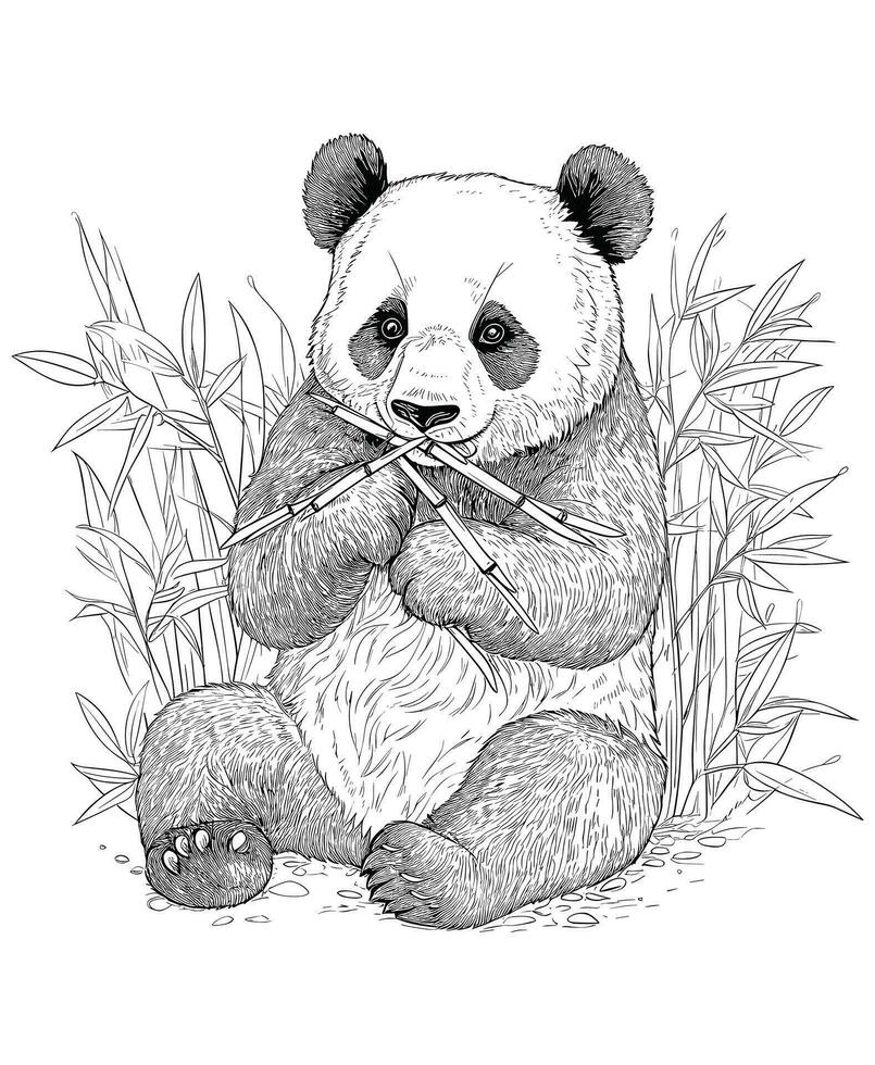 panda bambu coloração página linha arte vetor