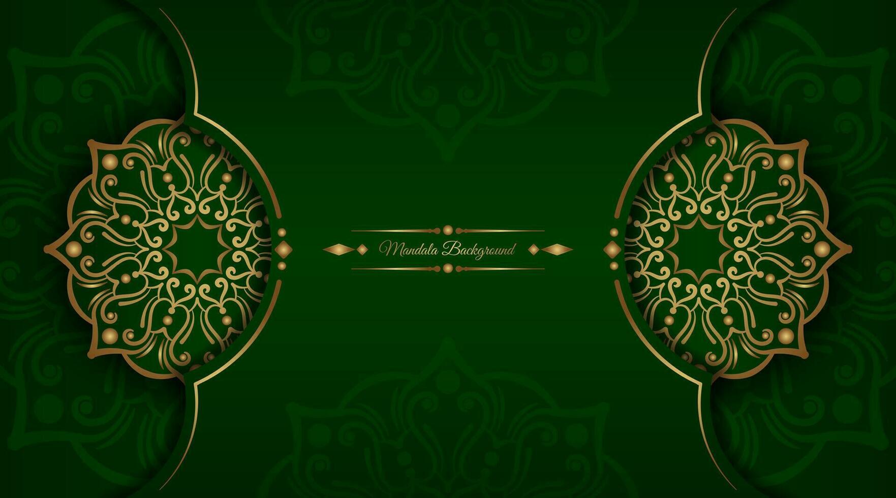 fundo de mandala de luxo, verde e dourado, vetor de design