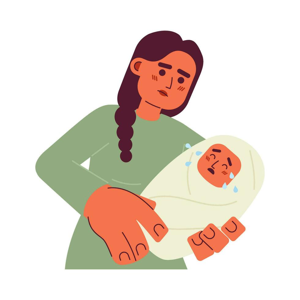 desafios do maternidade plano conceito vetor local ilustração. bebê chorando em mãe mãos 2d desenho animado personagens em branco para rede ui Projeto. parentalidade isolado editável criativo herói imagem