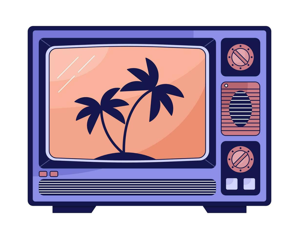 vintage televisão plano linha cor isolado vetor objeto. assistindo filmes. tecnologia. editável grampo arte imagem em branco fundo. simples esboço desenho animado local ilustração para rede Projeto