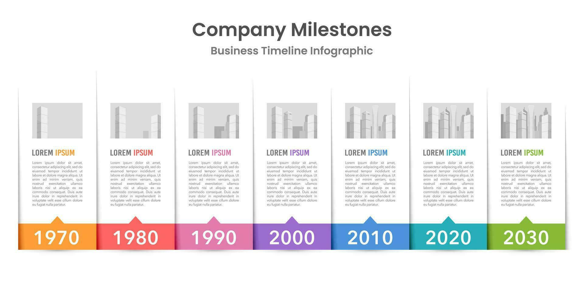Linha do tempo infográfico Projeto modelo com 7 Milestones do o negócio crescimento. vetor ilustração.