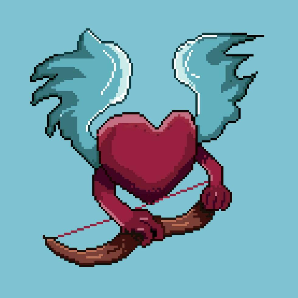 pixel arte do pixelizada Unid. coração personagem ter dois asas e levar uma arco. pixel arte,8bits perfeito para jogos de ativos ou Projeto de ativos elemento para seu jogos Projeto ativo. vetor