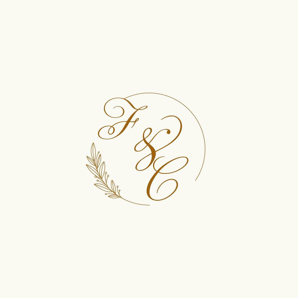 iniciais fc Casamento monograma logotipo com folhas e elegante circular linhas vetor