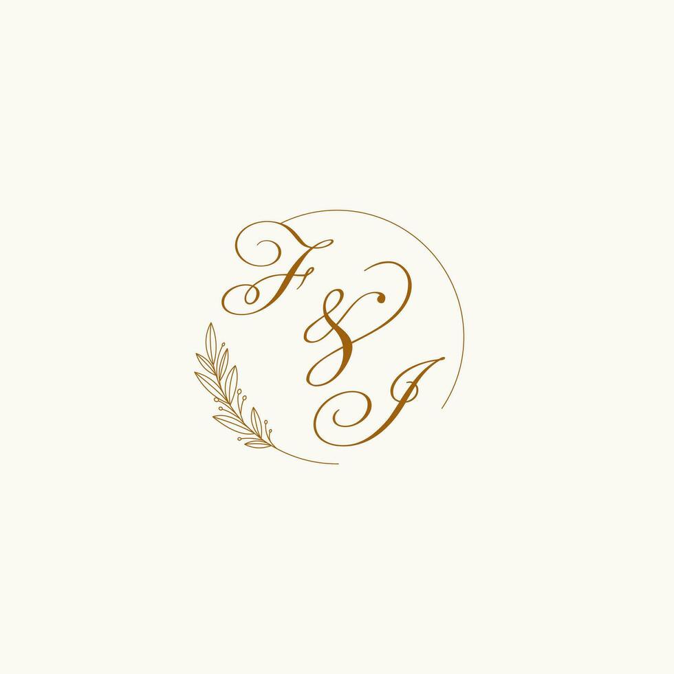 iniciais fi Casamento monograma logotipo com folhas e elegante circular linhas vetor