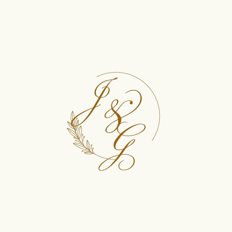 iniciais jg Casamento monograma logotipo com folhas e elegante circular linhas vetor