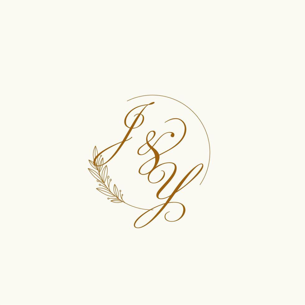 iniciais jy Casamento monograma logotipo com folhas e elegante circular linhas vetor