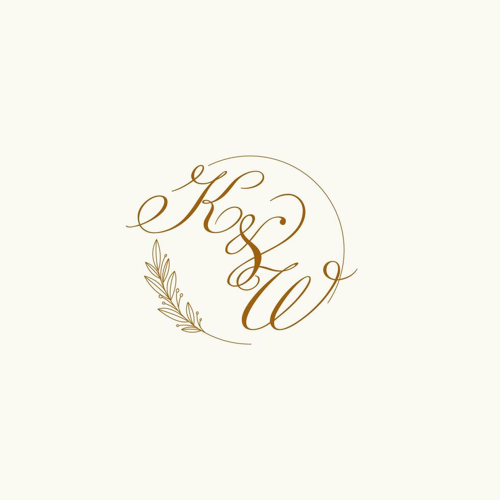 iniciais kw Casamento monograma logotipo com folhas e elegante circular linhas vetor