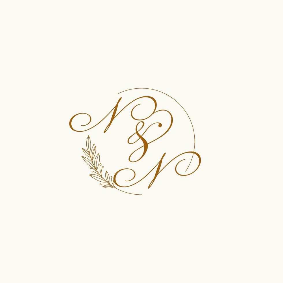 iniciais nn Casamento monograma logotipo com folhas e elegante circular linhas vetor