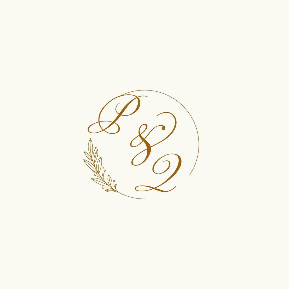 iniciais pq Casamento monograma logotipo com folhas e elegante circular linhas vetor