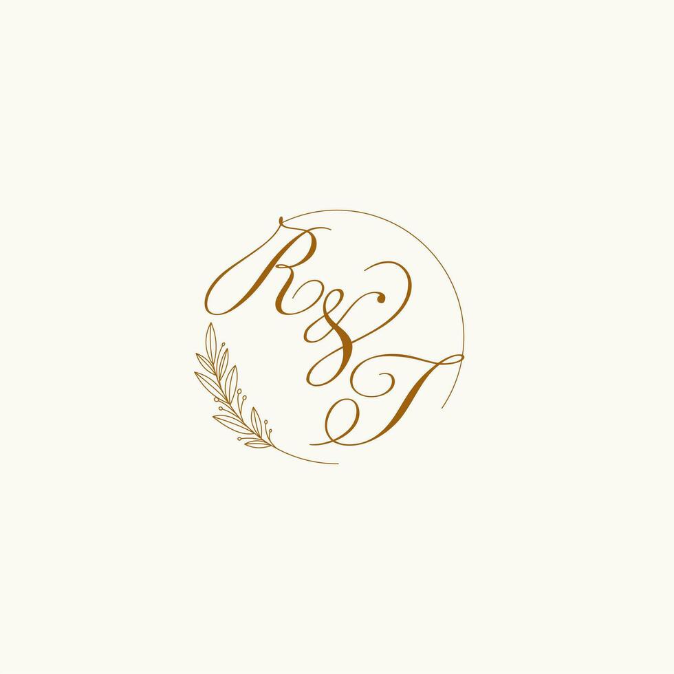 iniciais rt Casamento monograma logotipo com folhas e elegante circular linhas vetor