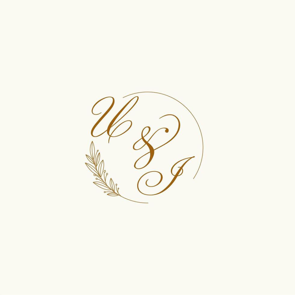 iniciais ui Casamento monograma logotipo com folhas e elegante circular linhas vetor