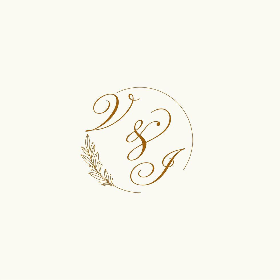 iniciais vi Casamento monograma logotipo com folhas e elegante circular linhas vetor