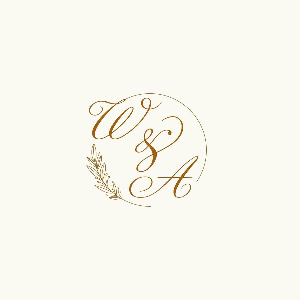 iniciais wa Casamento monograma logotipo com folhas e elegante circular linhas vetor