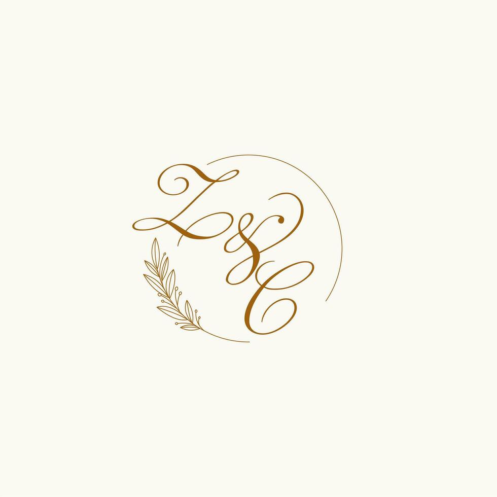 iniciais zc Casamento monograma logotipo com folhas e elegante circular linhas vetor