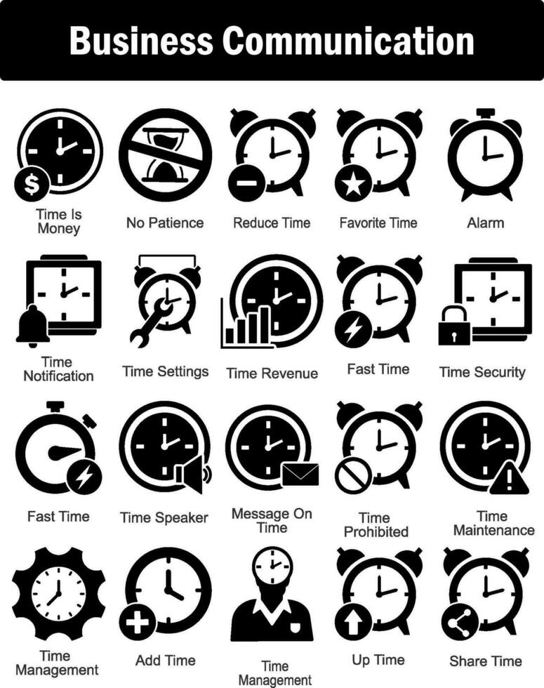 uma conjunto do 20 o negócio ícones Como Tempo é dinheiro, não paciência, reduzir Tempo vetor