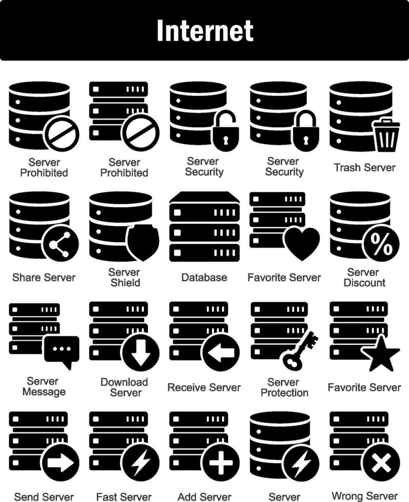 uma conjunto do 20 Internet ícones Como servidor Entrada, servidor segurança, Lixo servidor vetor