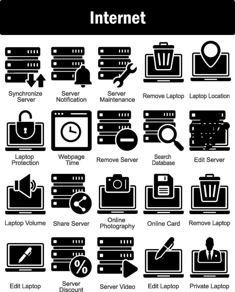 uma conjunto do 20 Internet ícones Como sincronizar servidor, servidor notificação, servidor manutenção vetor