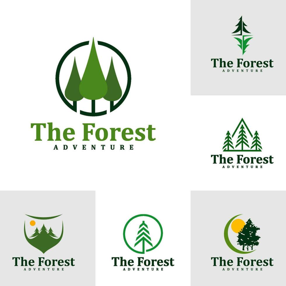 conjunto do floresta logotipo Projeto modelo. criativo pinho logotipo vetor ilustração.