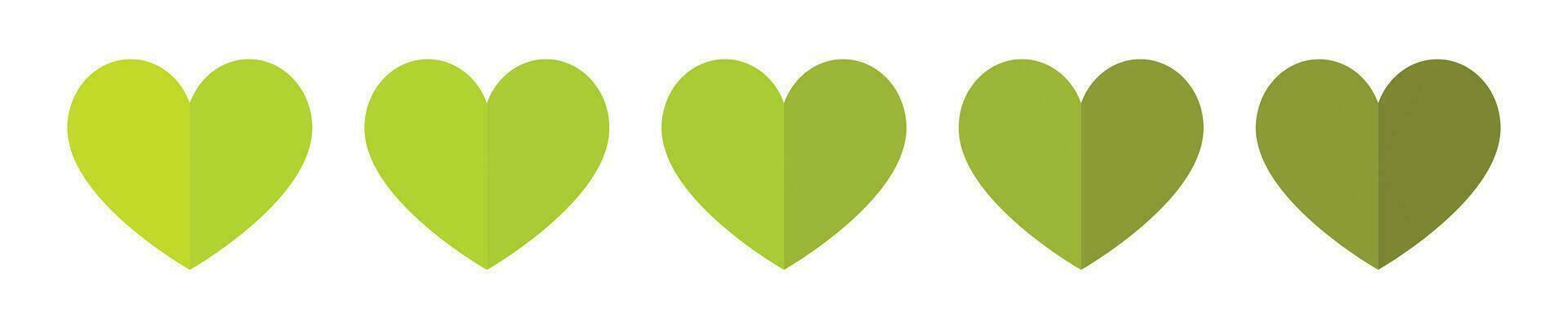 coração verde cor ícone conjunto com branco fundo. vetor