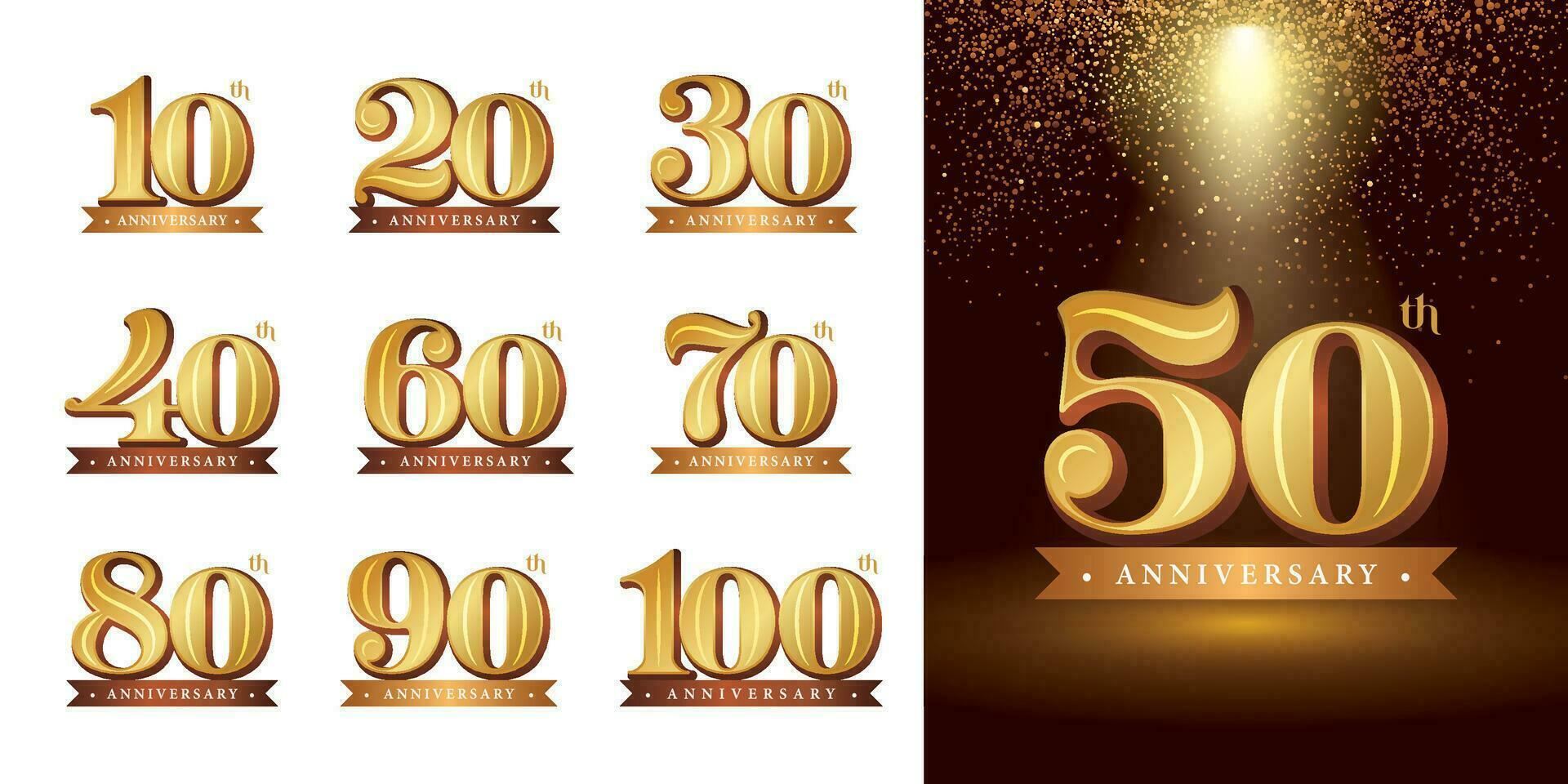 conjunto do aniversário logótipo projeto, elegante clássico logotipo, vintage e retro serifa número cartas vetor
