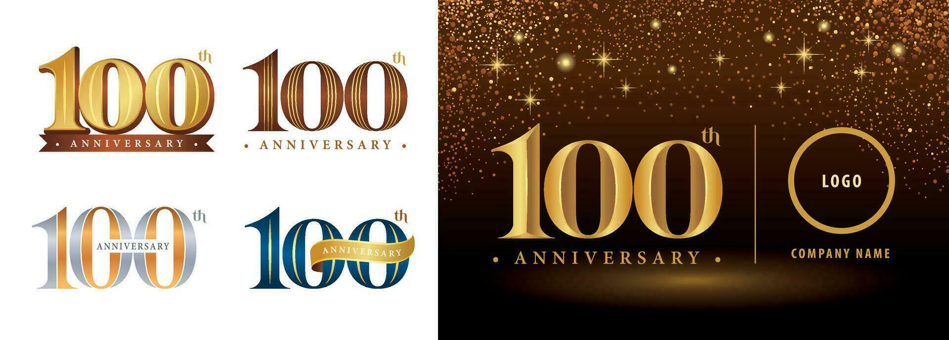 conjunto do 100ª aniversário logótipo projeto, cem anos a comemorar aniversário logotipo vetor