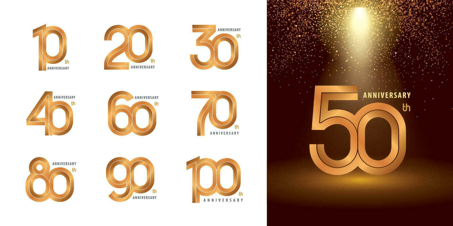 conjunto do 10 para 100 aniversário logótipo projeto, anos comemoro aniversário logotipo vetor