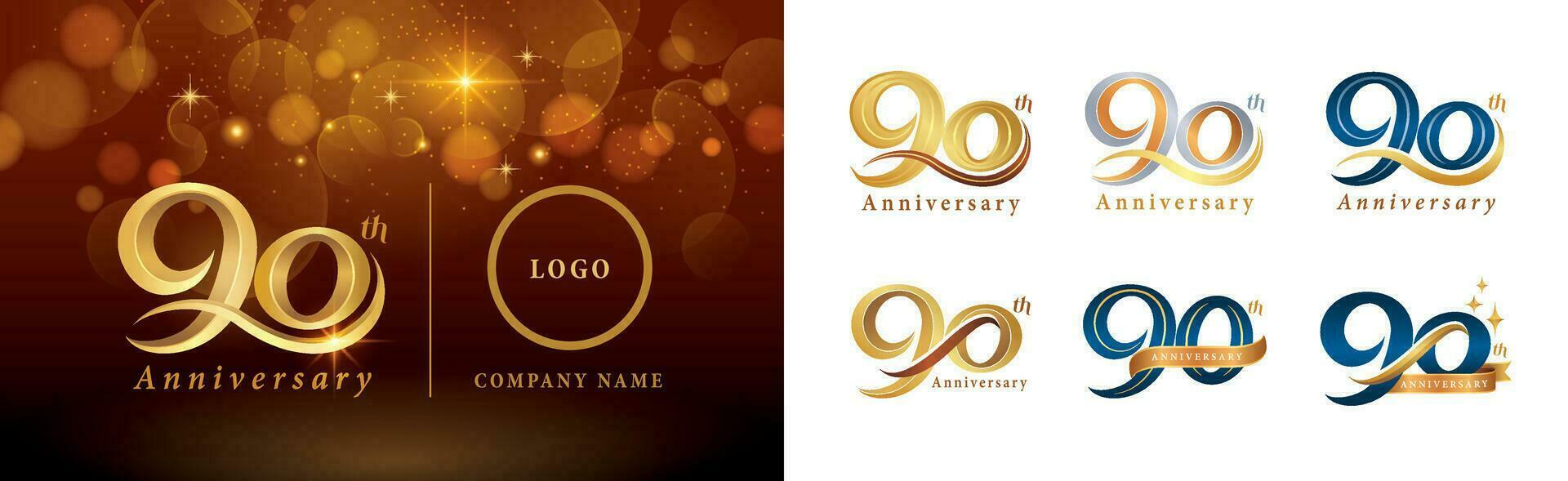 conjunto do 90 aniversário logótipo projeto, noventa anos a comemorar aniversário logotipo vetor