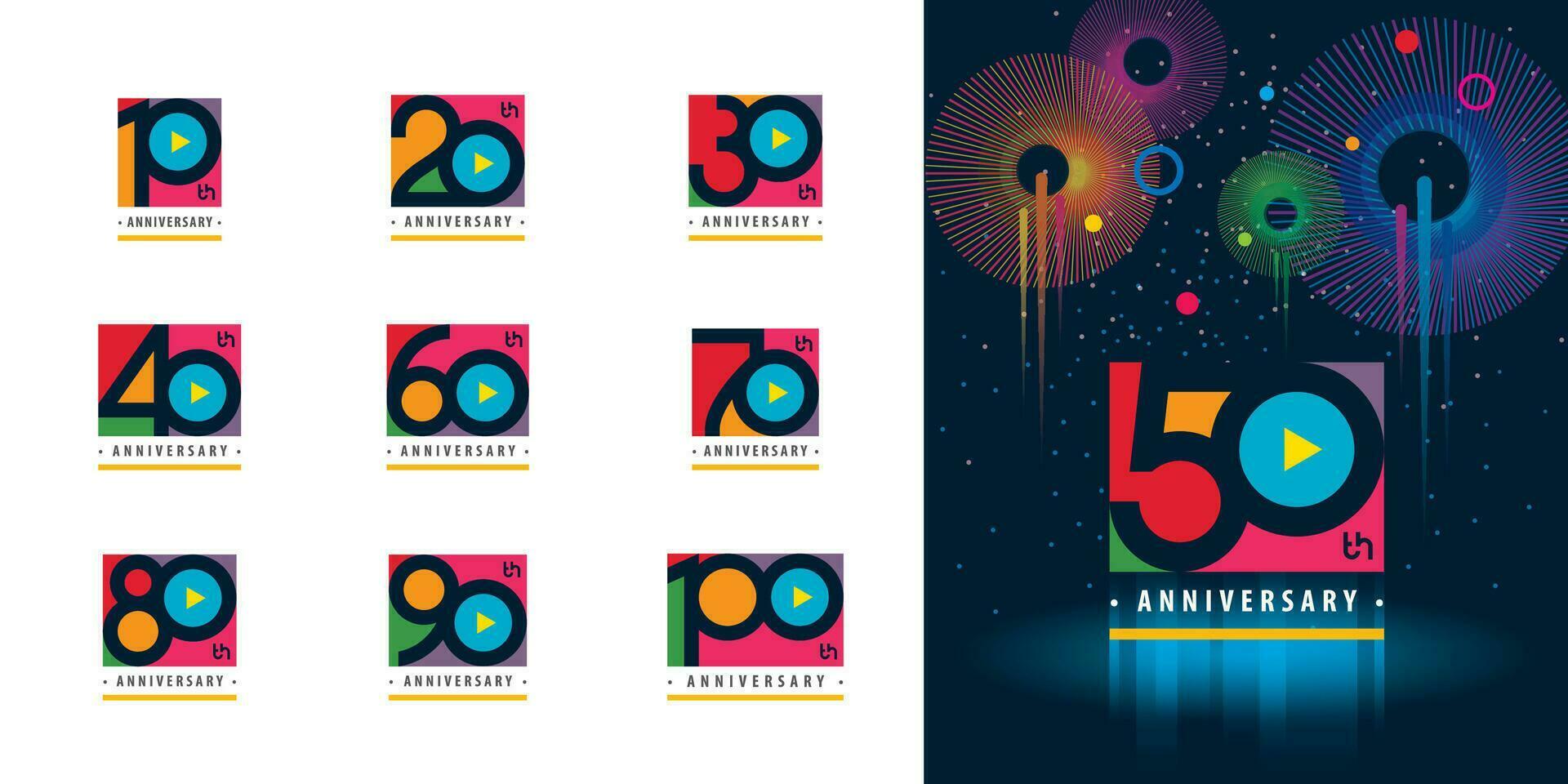 conjunto do aniversário logótipo projeto, a comemorar aniversário colorida logotipo vetor