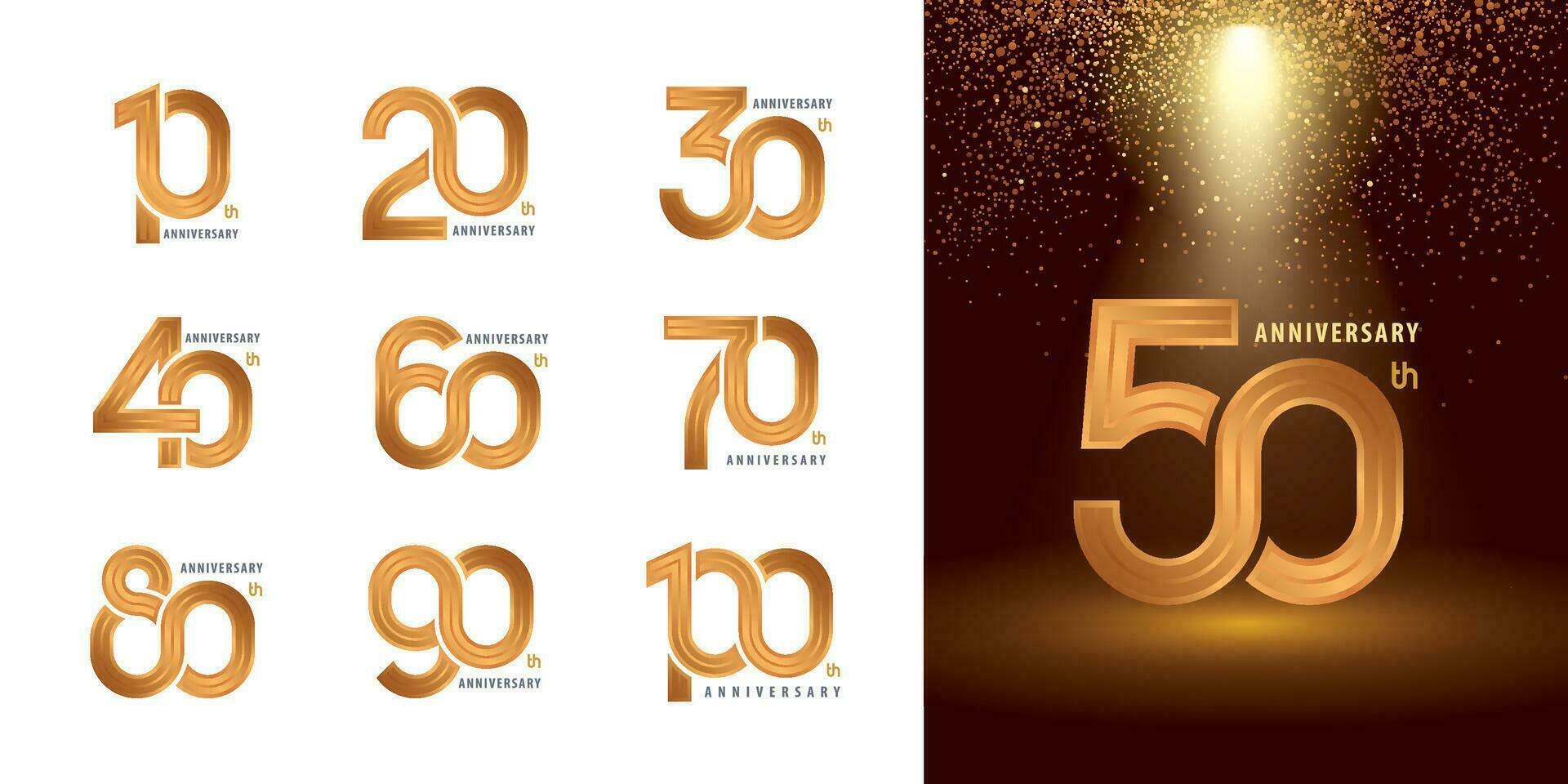 conjunto do 10 para 100 aniversário logótipo projeto, anos comemoro aniversário logotipo vetor