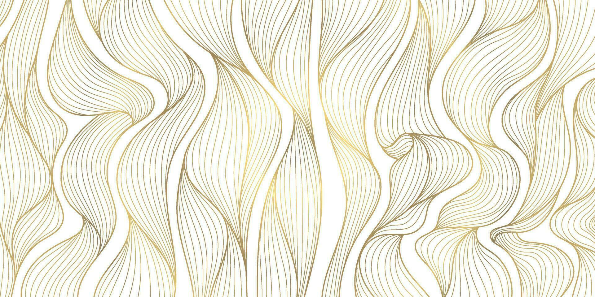 vetor abstrato luxo dourado papel de parede, ondulado linha arte fundo, dinâmico fitas. linha Projeto para interior projeto, têxtil padrões, texturas, cartazes, pacote, invólucros, presentes etc. japonês estilo.