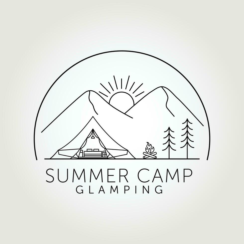 verão acampamento. glamping logotipo linha arte vetor ilustração Projeto