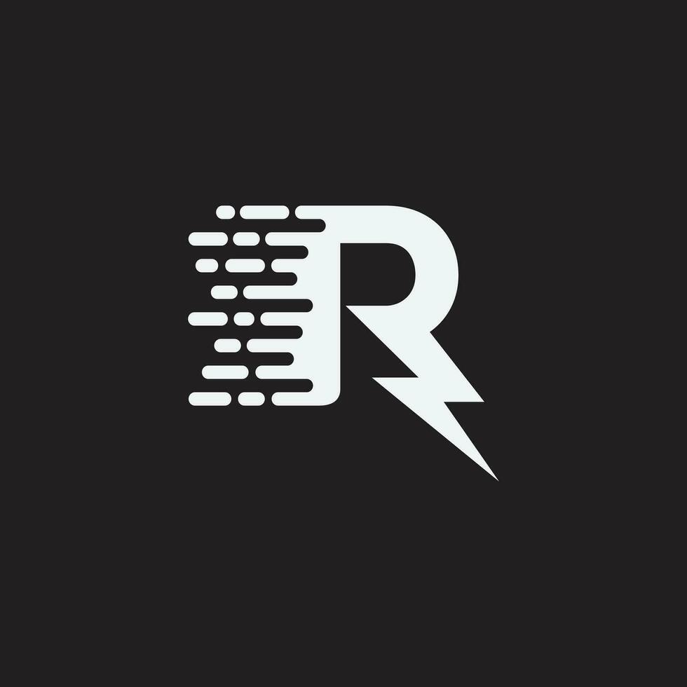 inicial carta r ícone logotipo Projeto modelo com relâmpago - trovão - parafuso - elétrico - vetor