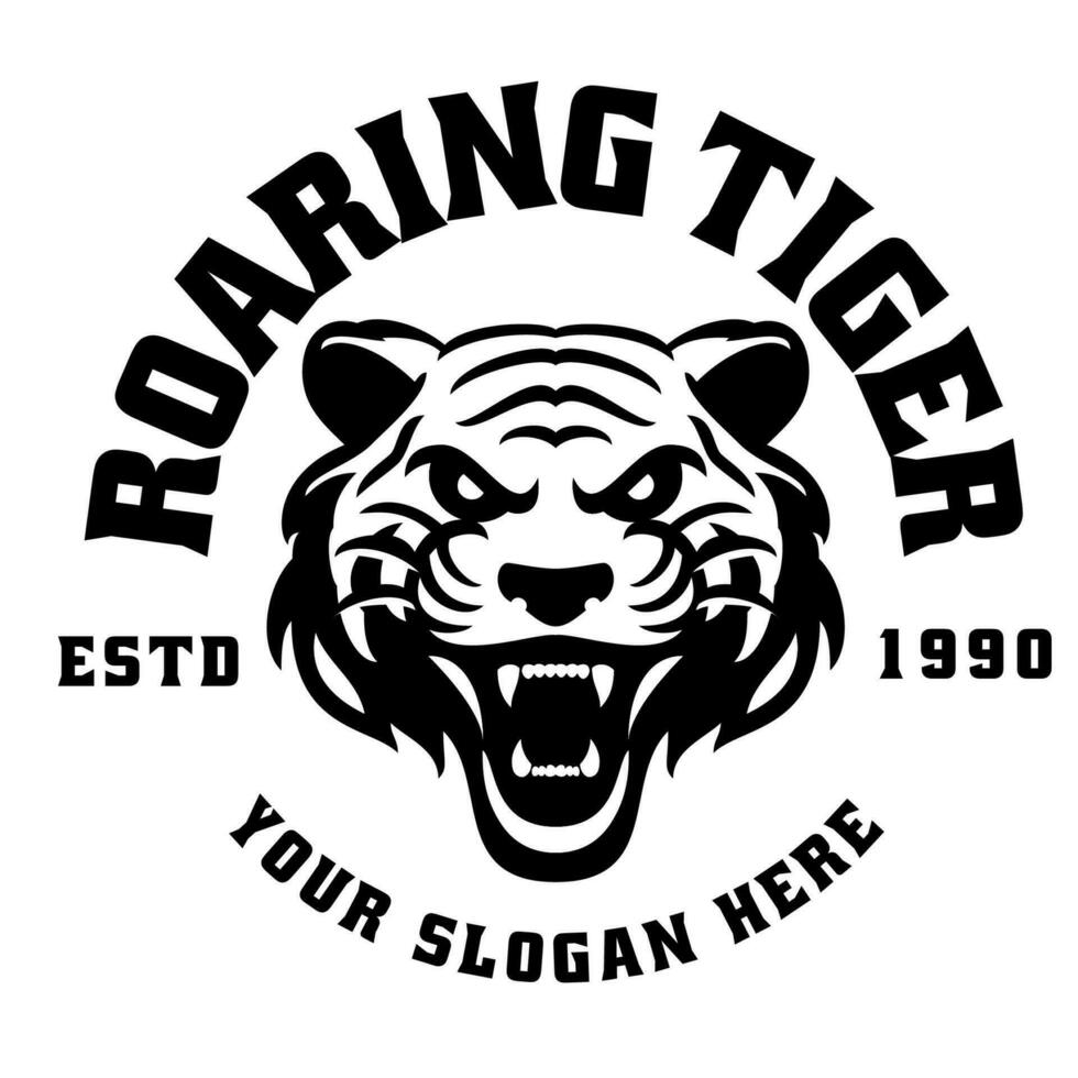 rugindo tigre mascote logotipo dentro Preto e branco vintage estilo vetor